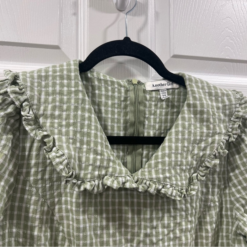 Another Girl Green Plaid Collared Mini Sheath Dress Short Sleeve Size 8 Large - Picture 5 of 10